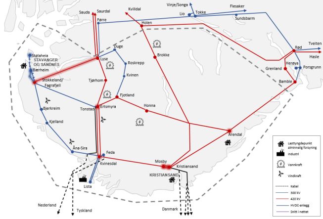 Kart over Statnett sitt strømnett